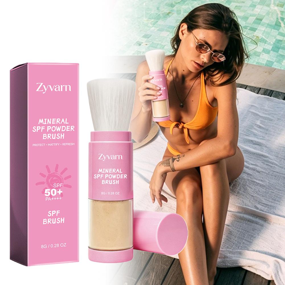 Physical Sunscreen Mineral - 8g Langanhaltender Ölkontroll-Mattierender Sonnenschutz-Puder mit Pinsel,