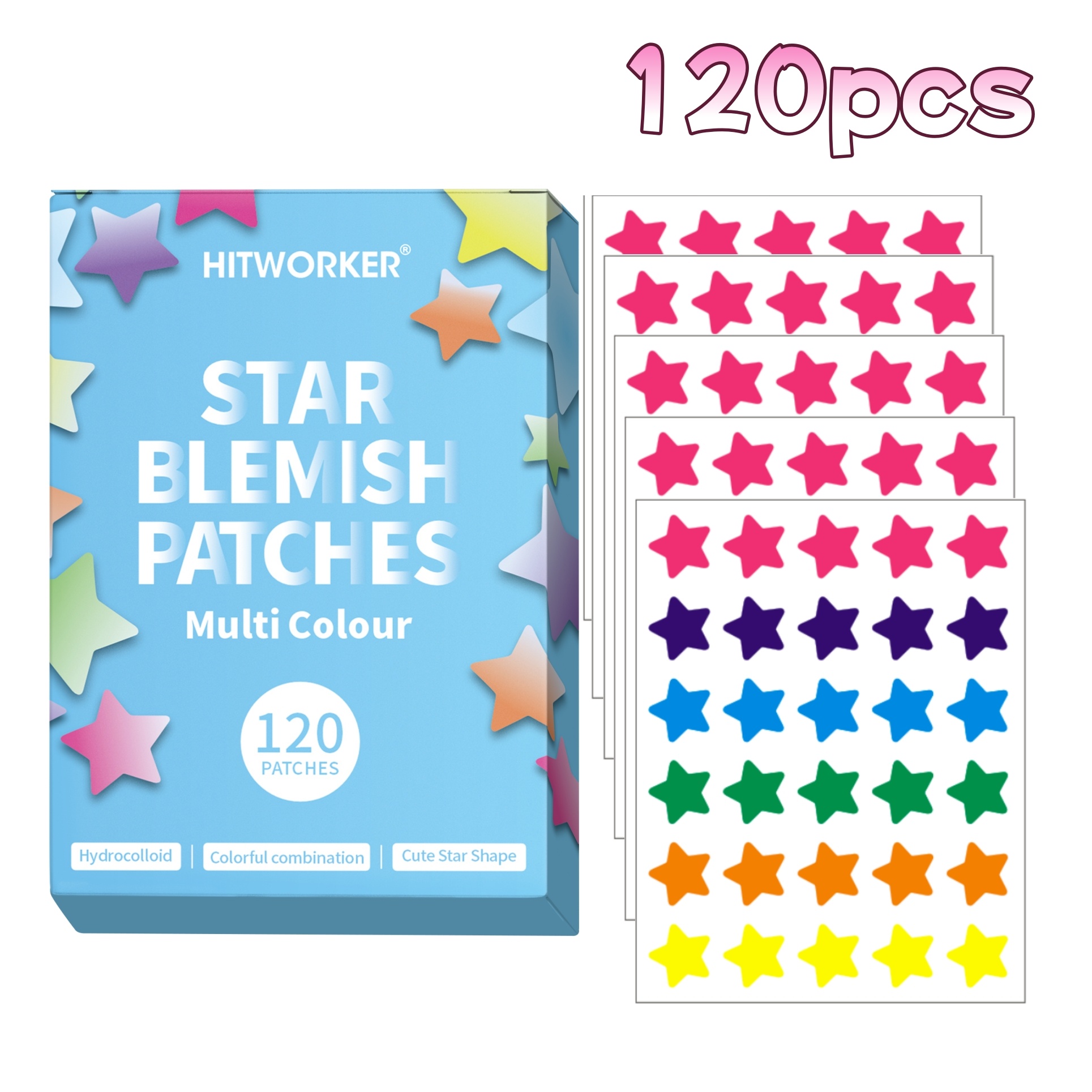 Skincare Acne - 120 Stück Salicylsäure-Akne-Pflaster, bunte Stern-Kombinationspackung für